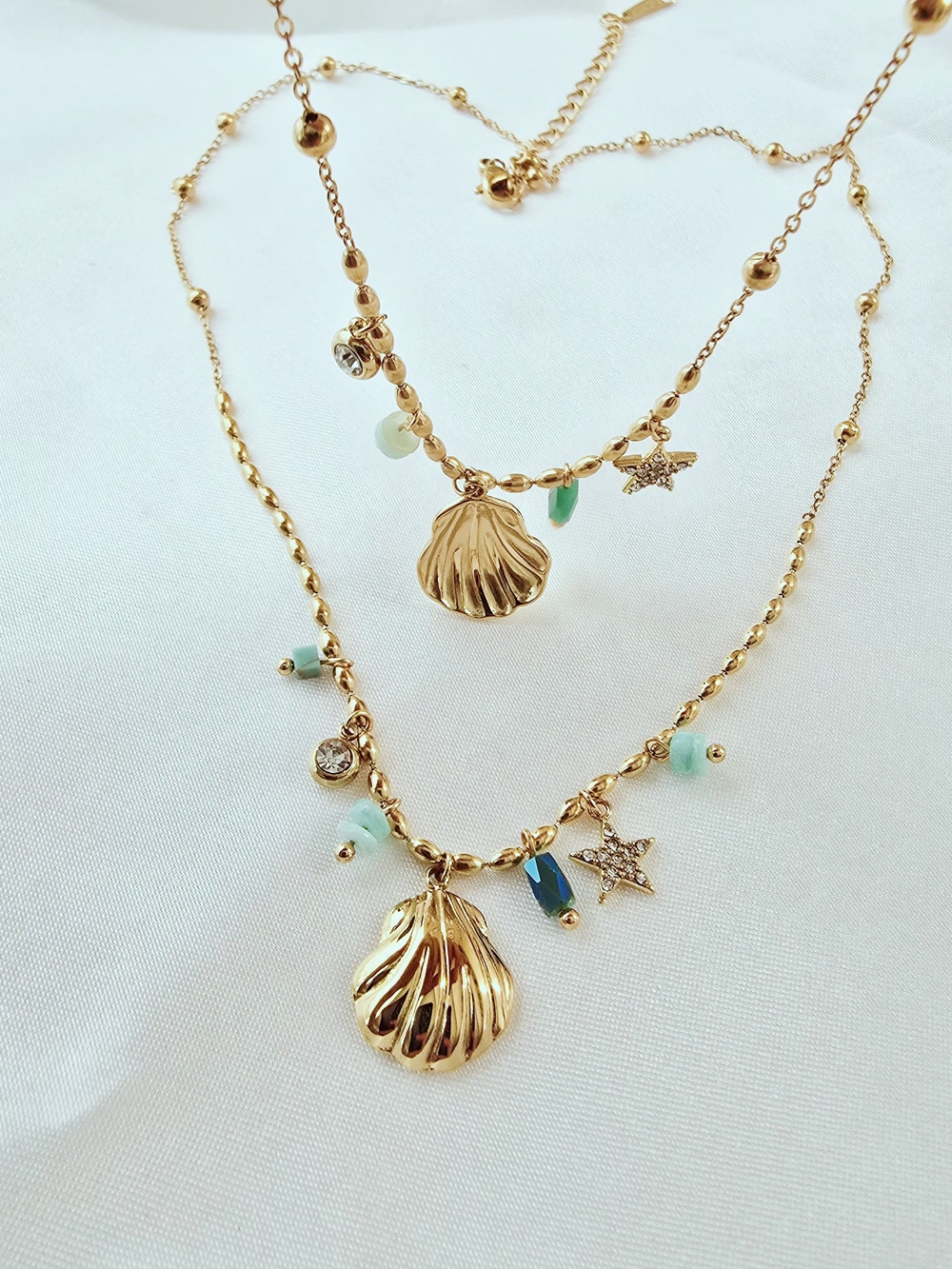 Gold Shell & Star Bracelet & Necklace Set with Aqua Accents - NEW Women Jewelry - Picture 5 of 7